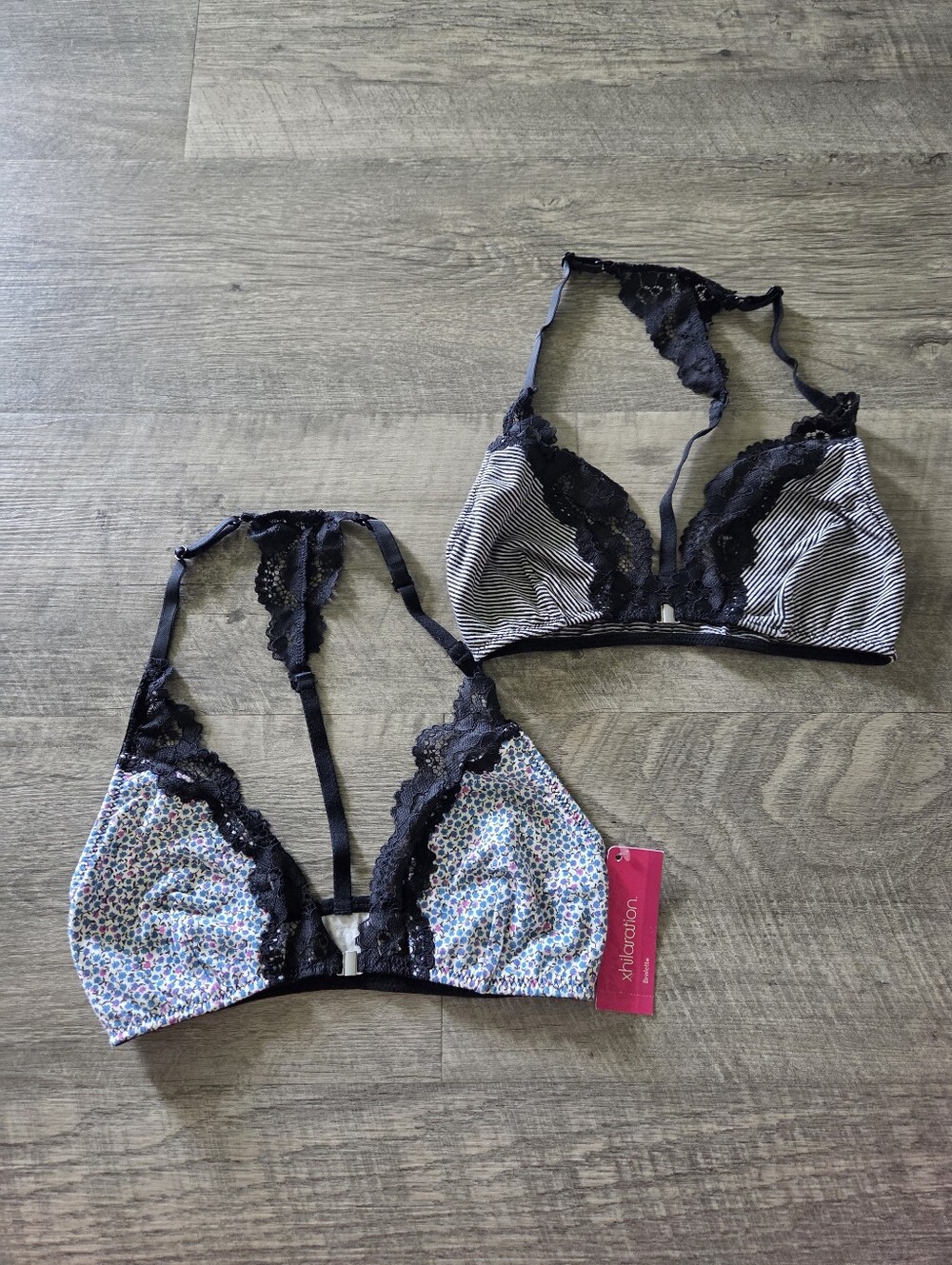 Xhilaration  Lace Trim Bralette - Black Accents with Floral and Striped Prints.